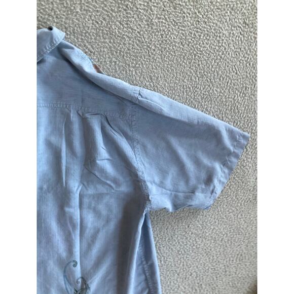 Tommy Bahama Camp Button Shirt XL 100% Silk Short Sleeve Striped Blue Beach Mens - Picture 7 of 16
